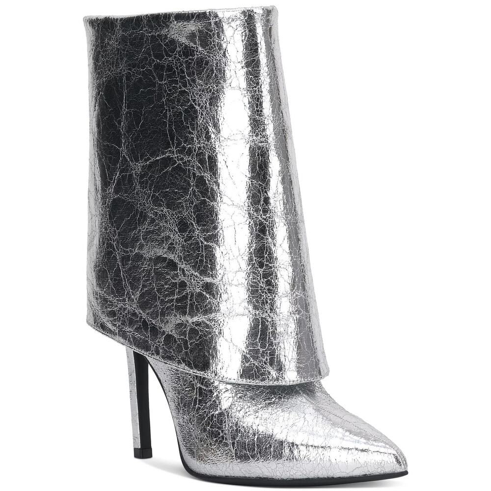 INC INTL Concepts Women Sabeel Stiletto Ankle Bootie Size US 8.5M Silver Crinkle